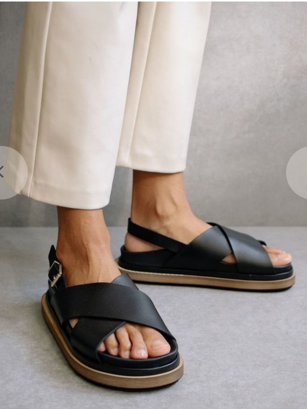 ALOHAS Black Marshmallow Crisscross Platform Leather Sandals